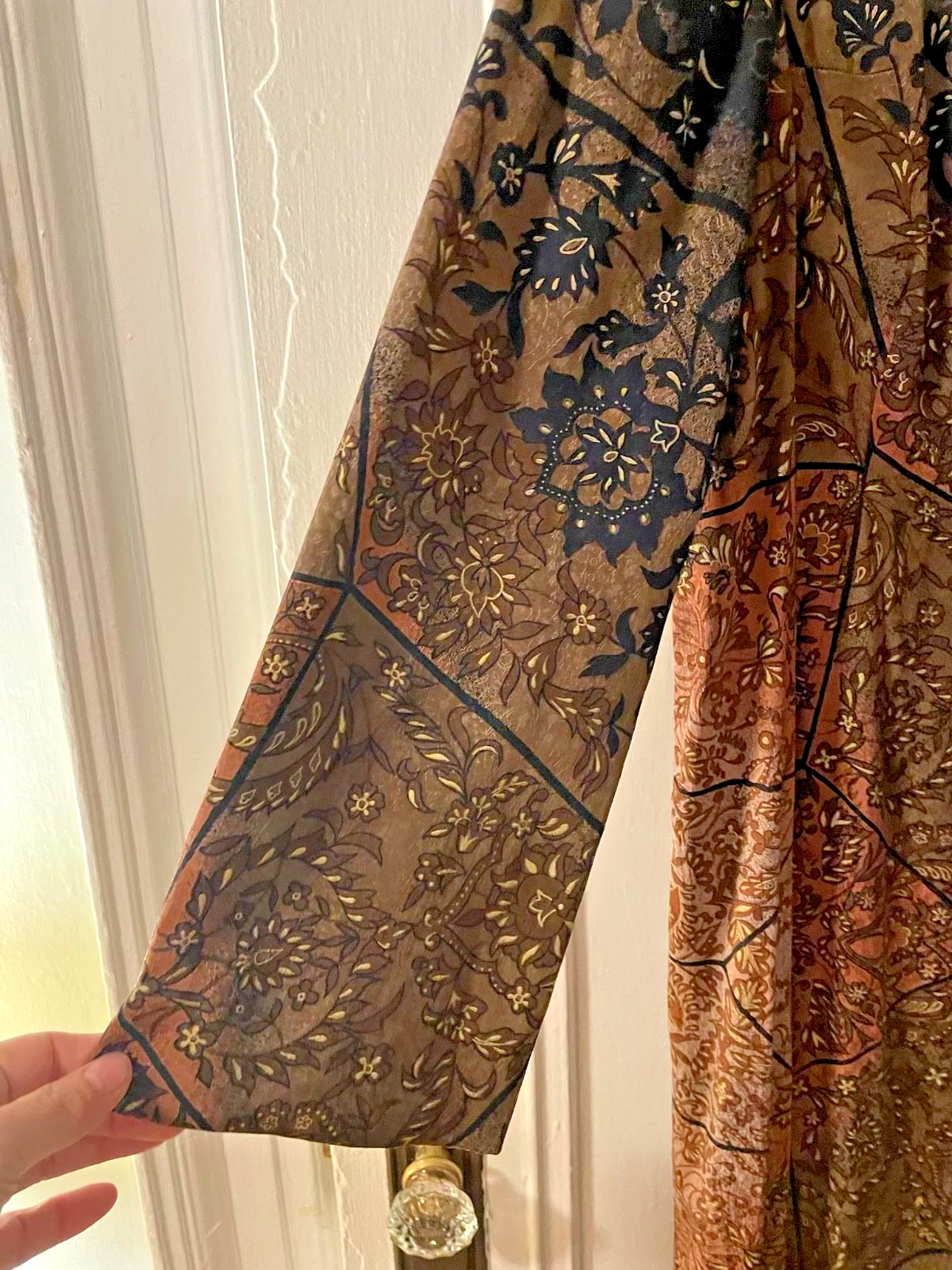 Vintage Pauline Trigere 1970s Silk Maxi Dress Matching Jacket Fox Fur Trim Set