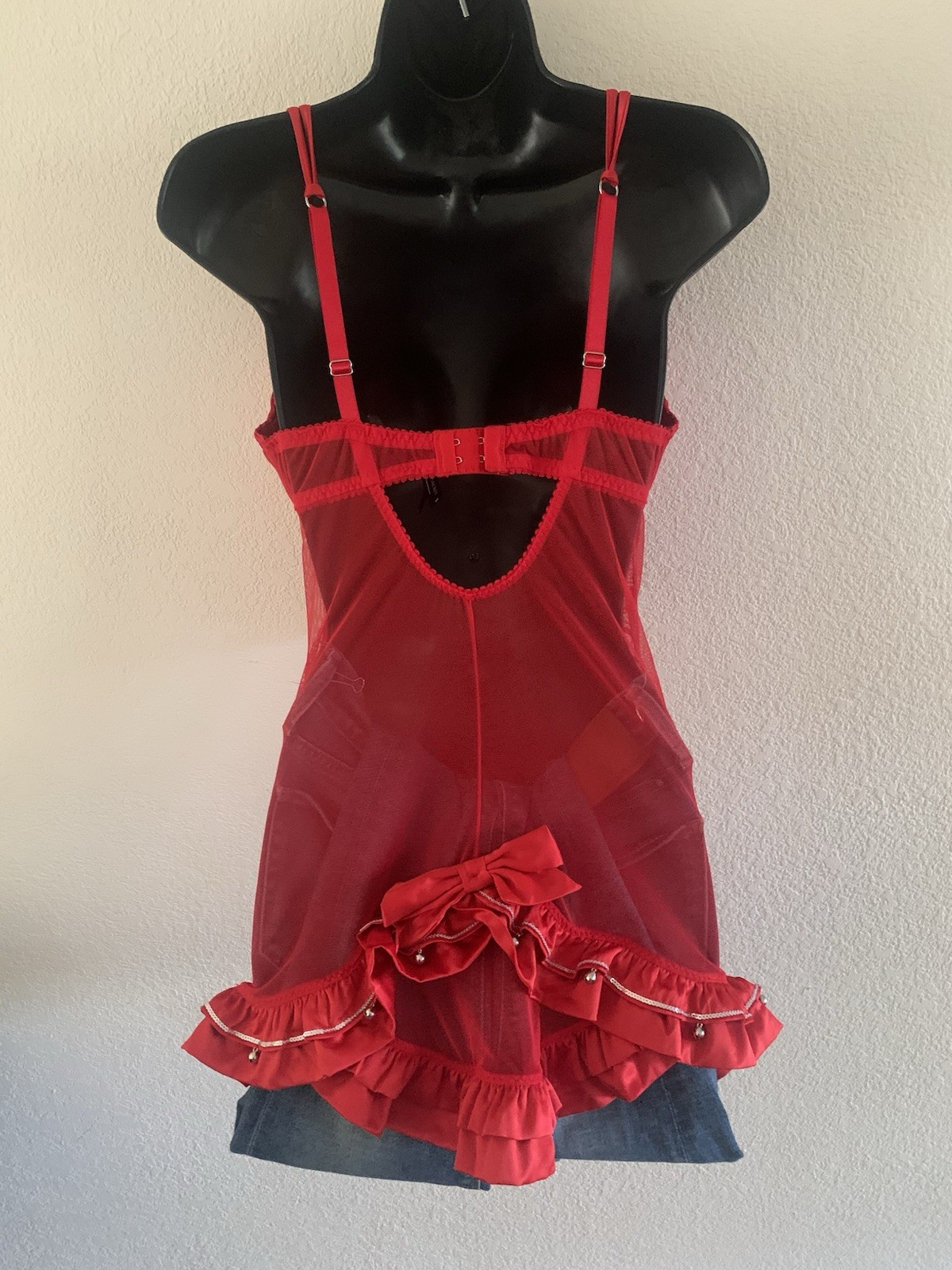 Vtg Victoria’s Secret Sexy RED Jingle Bell Holiday Lingere Size 36C & Stockings