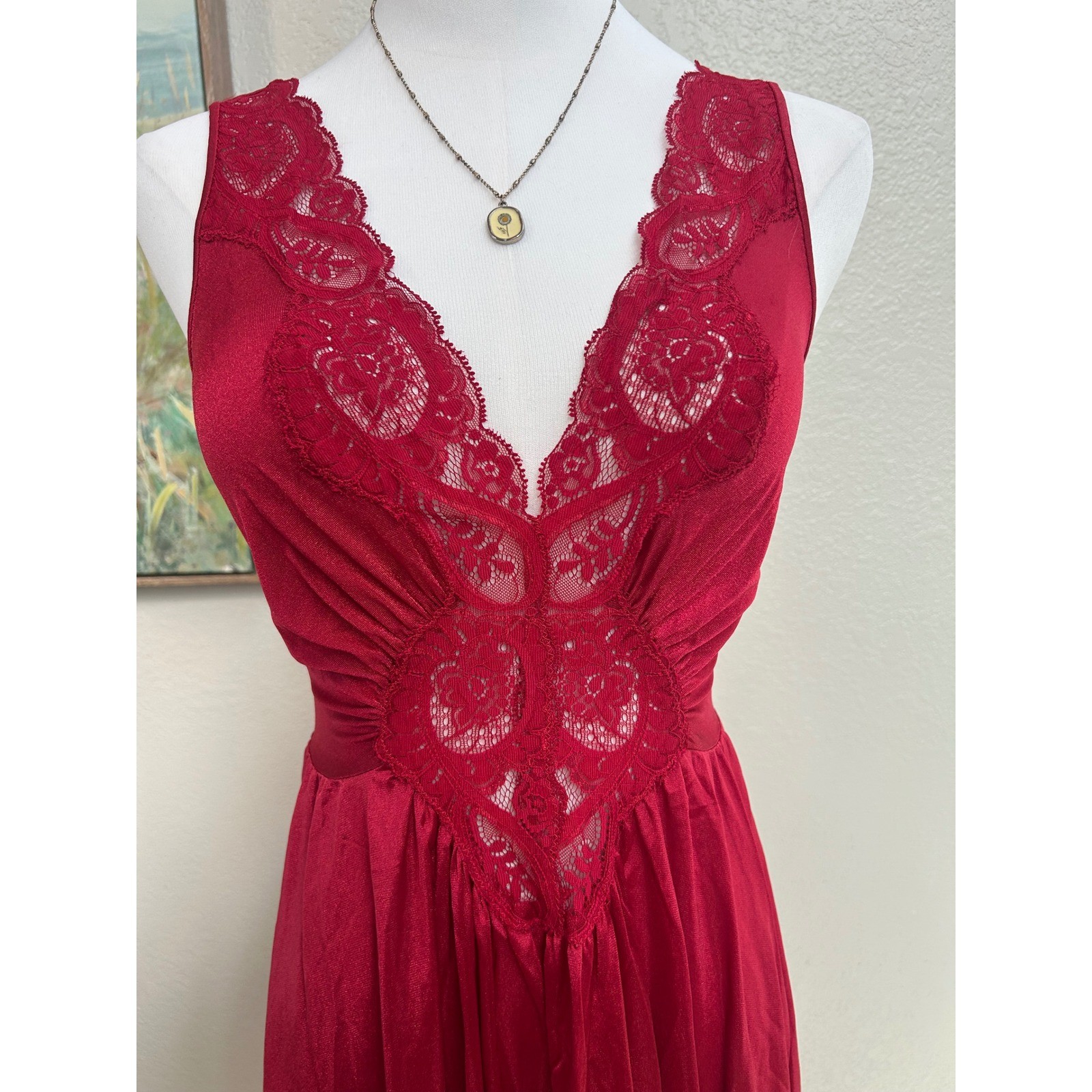 vintage red lace slip dress sheer maxi lingerie style