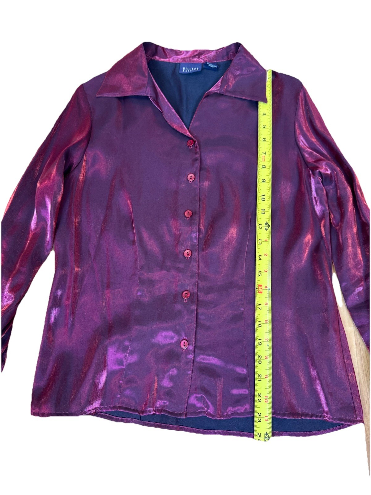 VTG Lot Of 2 Hillard & Hanson Metallic Green Red Button Shirt Blouse Women’s S