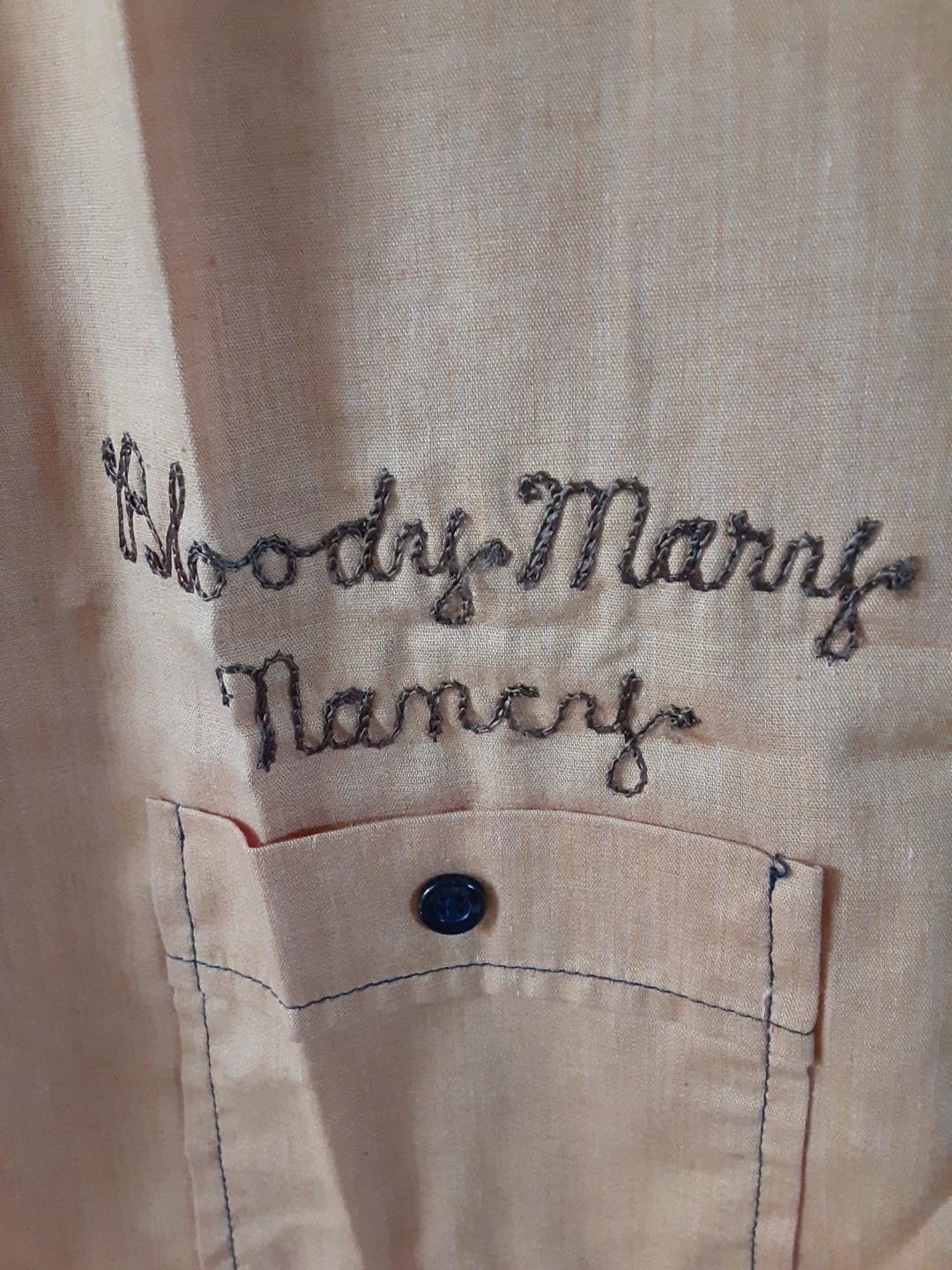 Vintage womens Sz 34 Hilton bowling shirt Adv. Itel Corp. Bloody Mary Nancy name