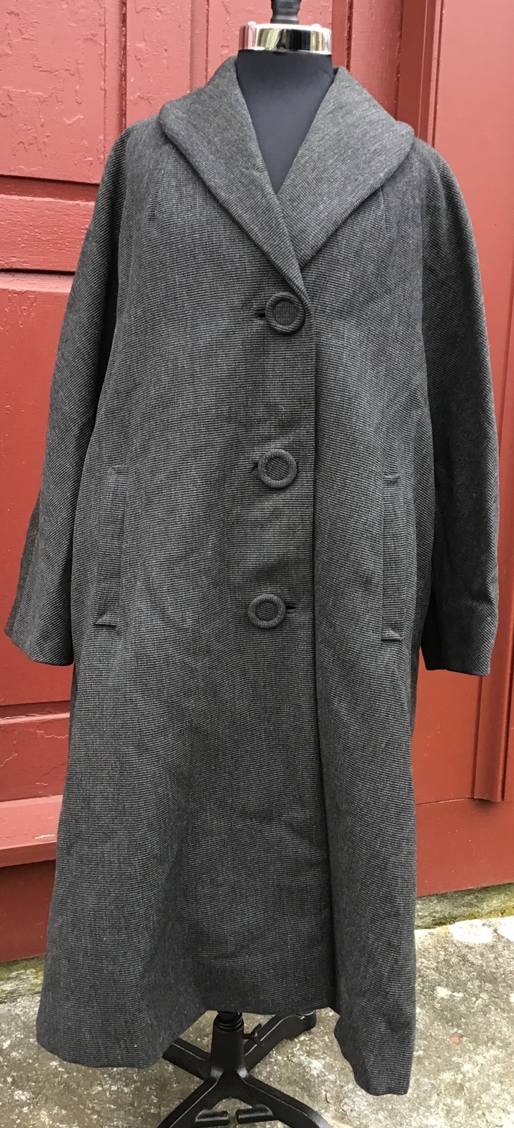 ANTIQUE 1930’S WOMAN’S WOOL SERGE TWILL SWAG COAT SATIN LINED IMMACULATE COND