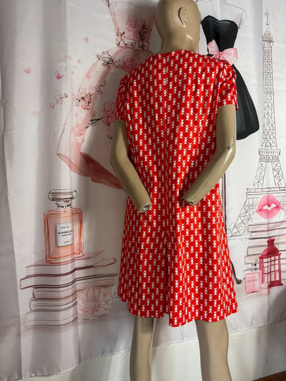 Vintage 60s Twiggy Dress Red White Graphic Pattern A Line Retro Sundress 38-42