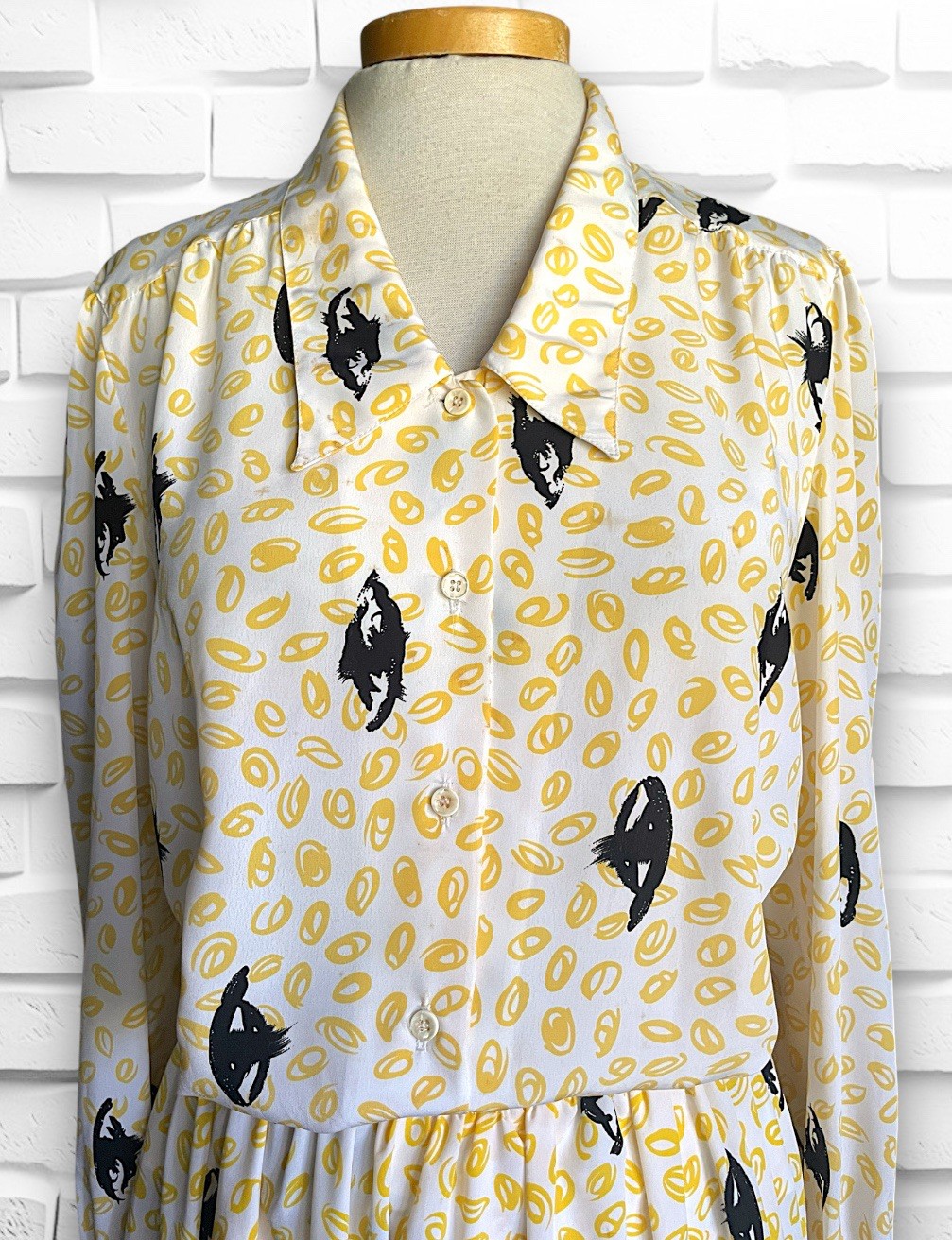 Vintage 1970’s Abstract Yellow & Black Matching Skirt & Shirt Outfit Set