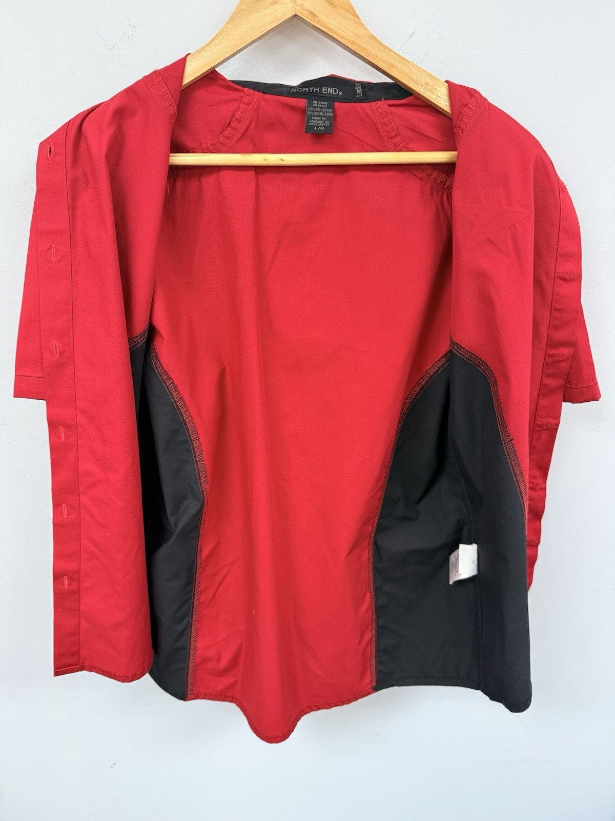 Vintage Style Bowling Shirt Red Black OES Eastern Star Patch North End L