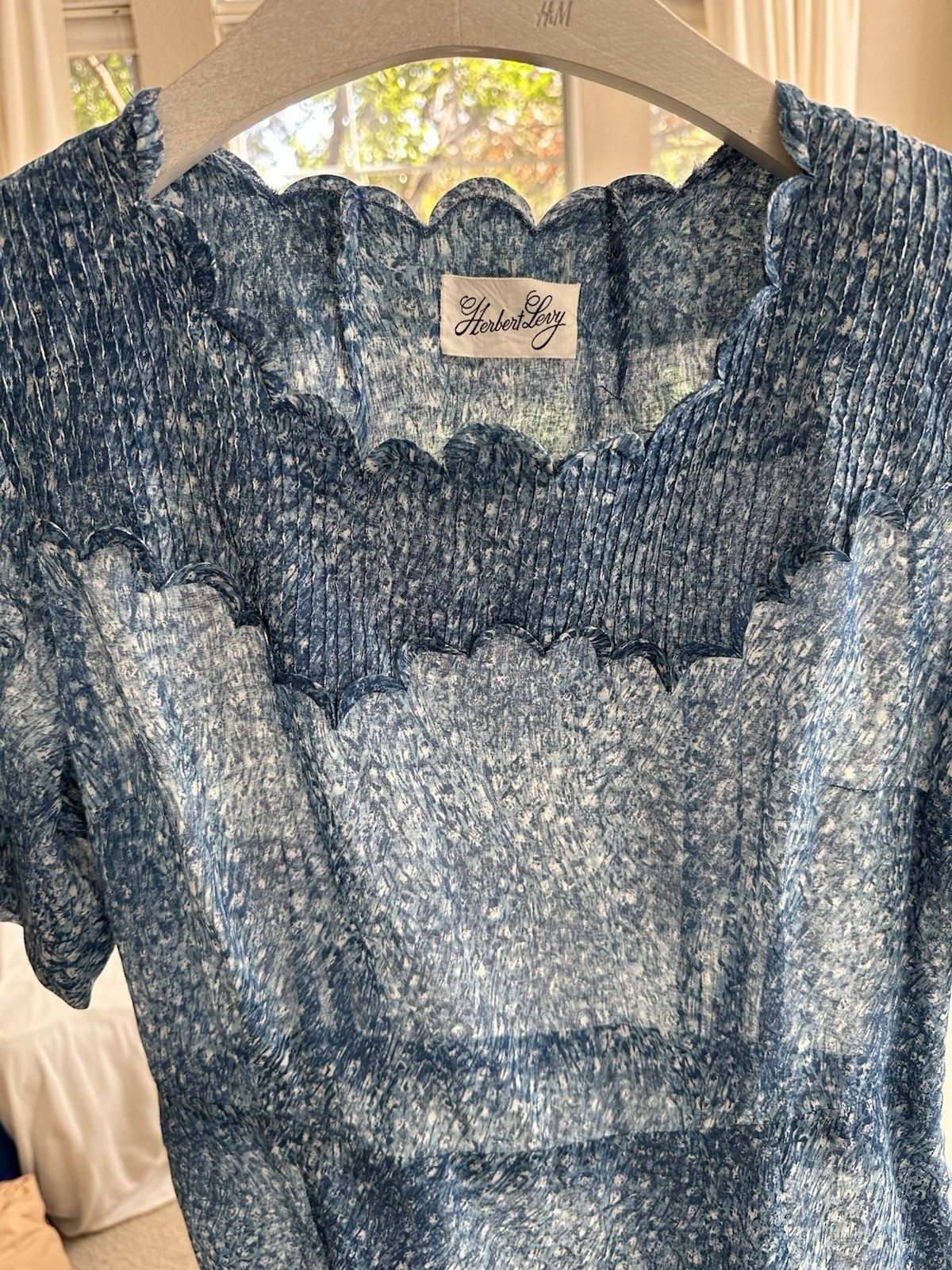 Vintage Herbert Levy Blue Crepe Party Dress Scalloped Neck Pintuck Union Size M*