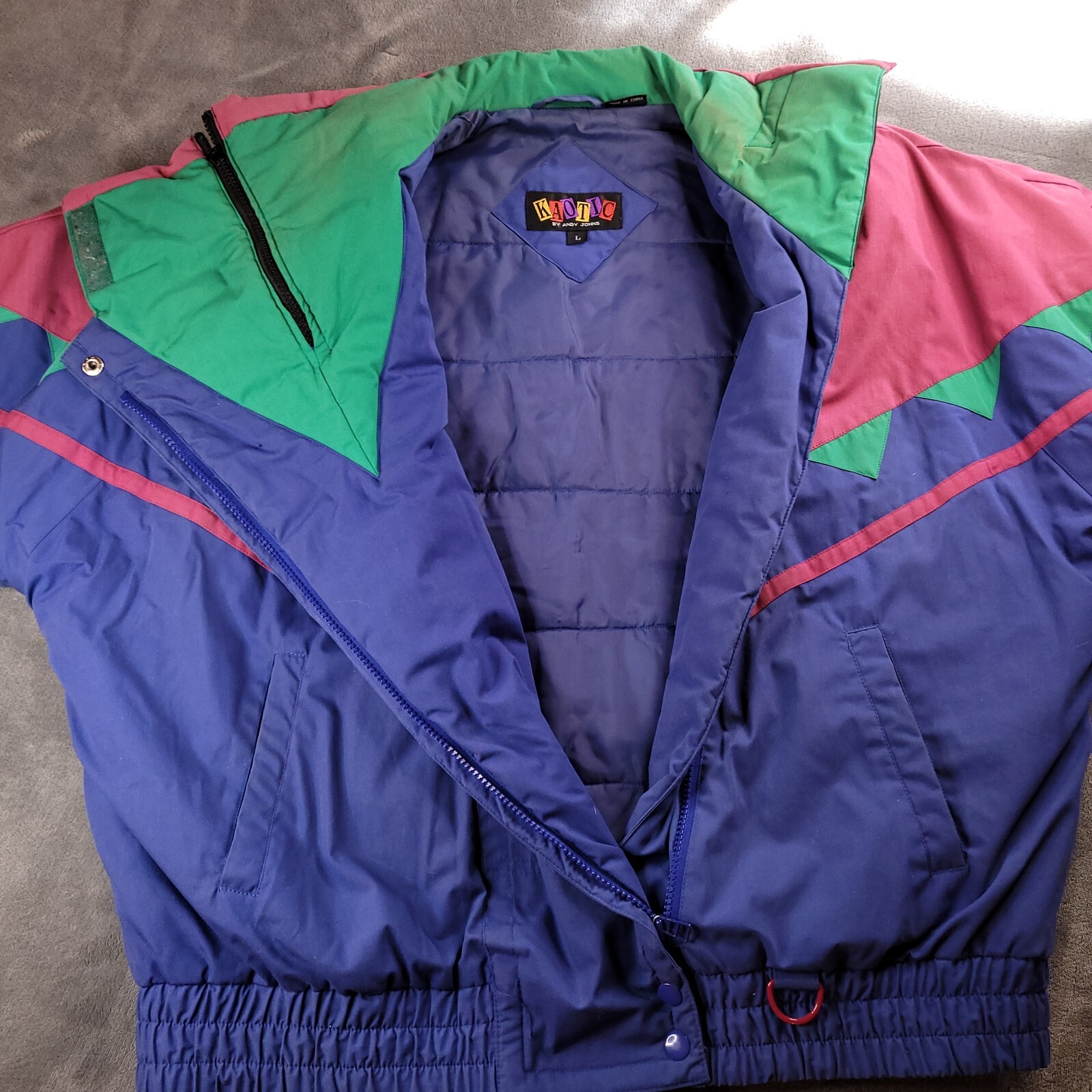 Vtg 90s Womens Kaotic by Andy Johns Large Wind Breaker Ski Puffer Jacket Coat