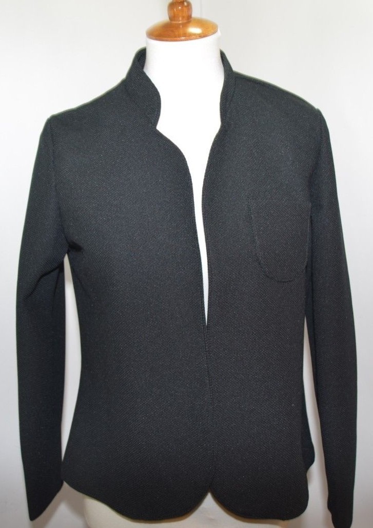 VTG Union Made ILGWU Solid Black Textured Open Front Jacket USA Made Womens 14