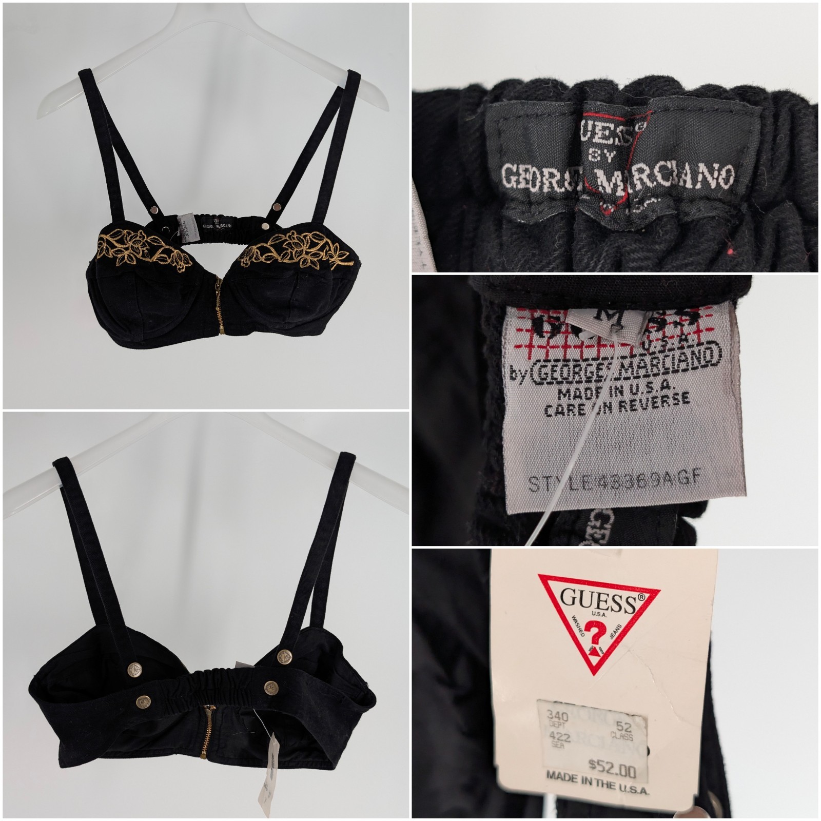 Vintage 80s Guess Georges Marciano Black Denim Embroidered Bustier Top NWT M USA