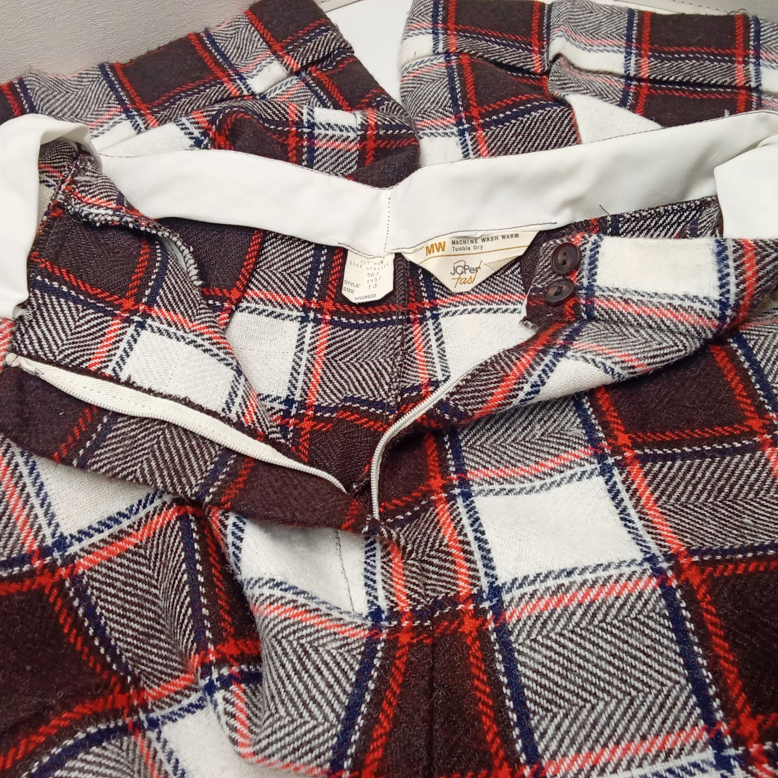 Vintage 60s-70s JC Penney Fashions Plaid Pants WideLeg Cuff Highrise Pocket (14)