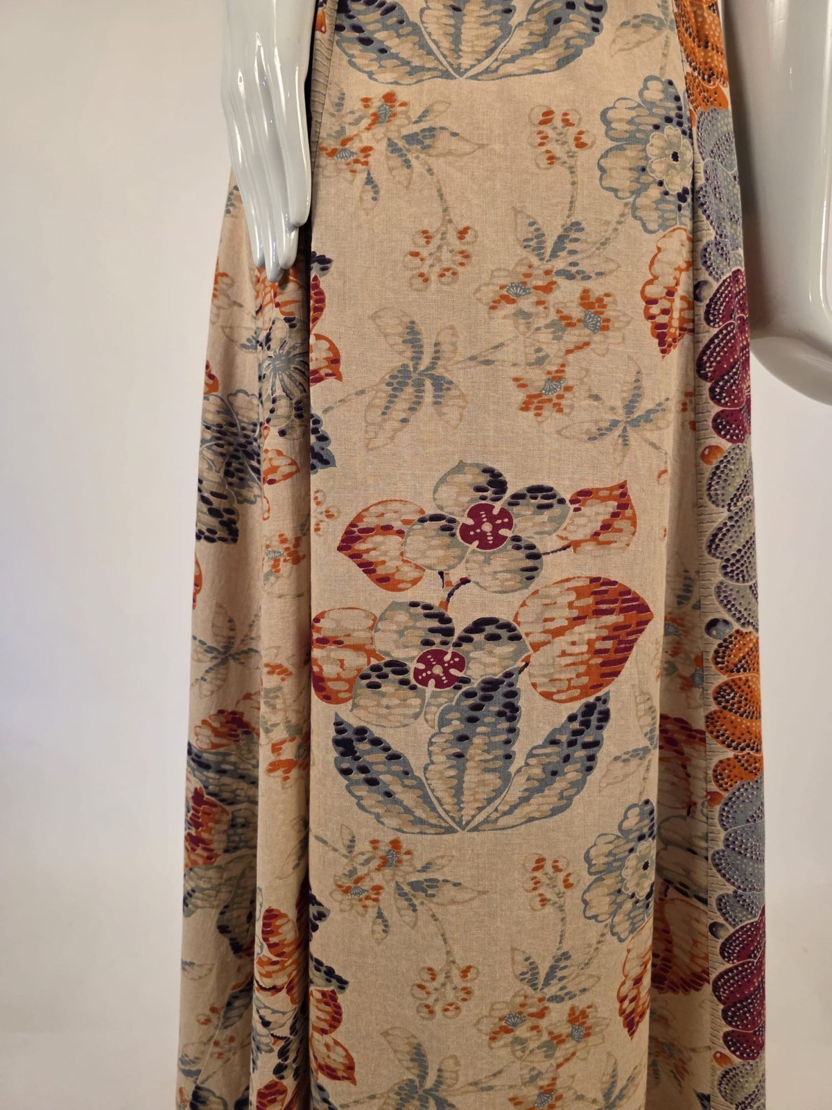 1930’S UNUSUAL BATIK STYLE FLORAL STRIPE PRINT COTTON SUMMER DRESS W BELT
