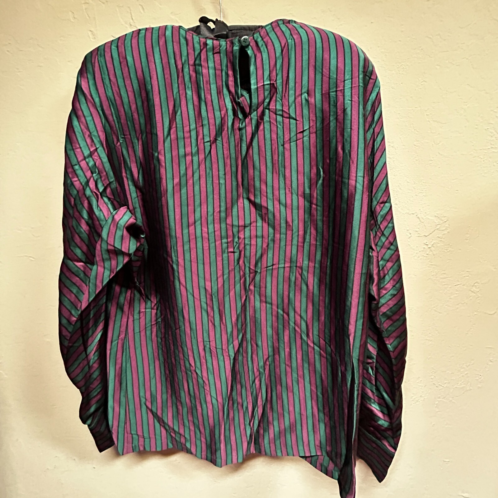 Vintage Linda Allard for Ellen Tracy Women Maroon/Green Striped Silk Blouse Sz 6