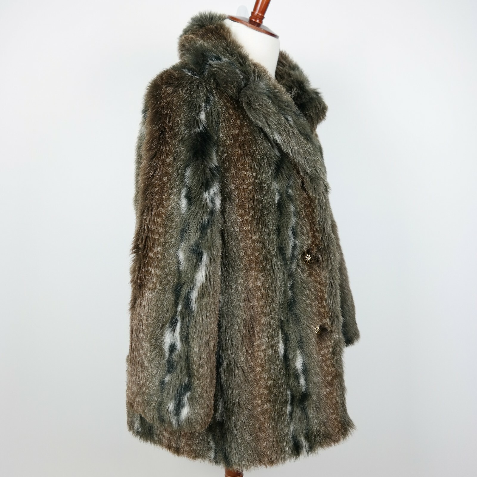 VTG 60s Tissavel France Country Pacer Faux Fur Coat Animal Print Womens Sz 16 XL