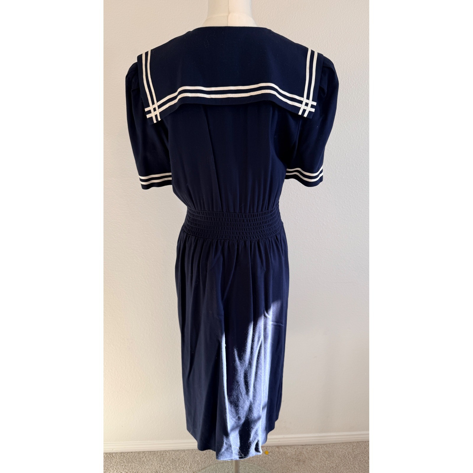 Navy Blue Sailor VTG Dress Crest Buttons 8P Nautical Rockabilly 80s does 40s
