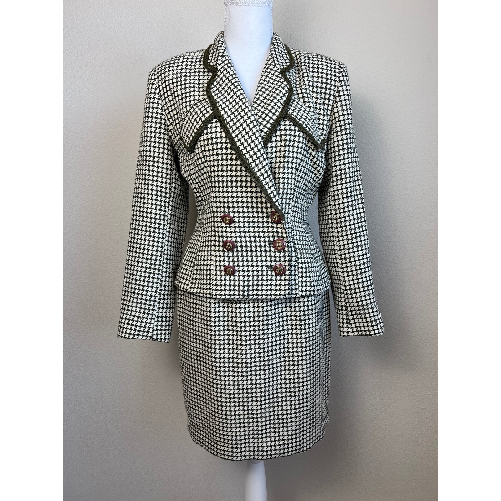 VTG 90s Rina Rossi Houndstooth Skirt Suit Sz 6 Parisian Made USA Career Academia