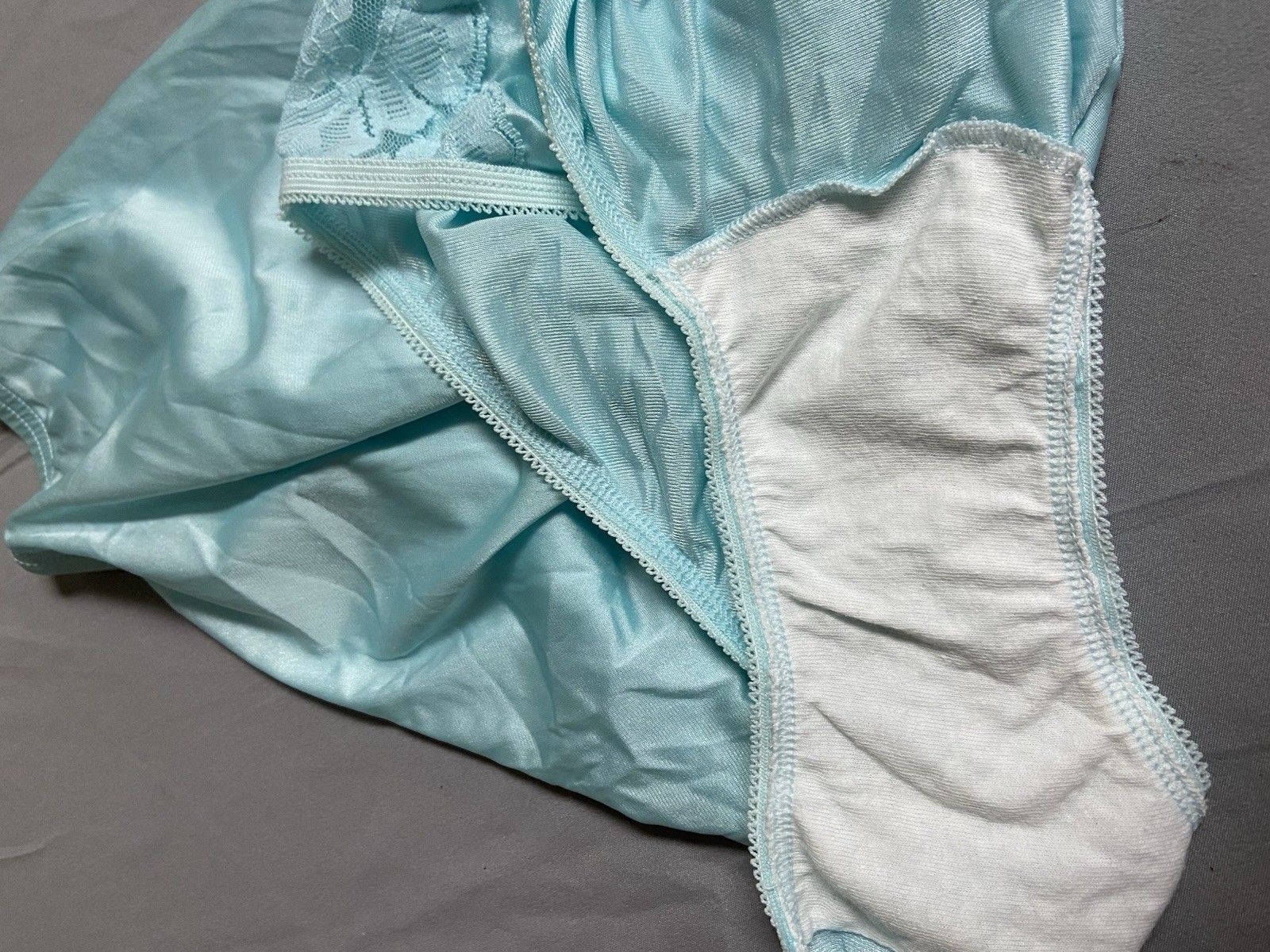 Vintage VANITY FAIR Nylon Lace Trim Silky Granny Sissy Panty Aqua Blue 2XL