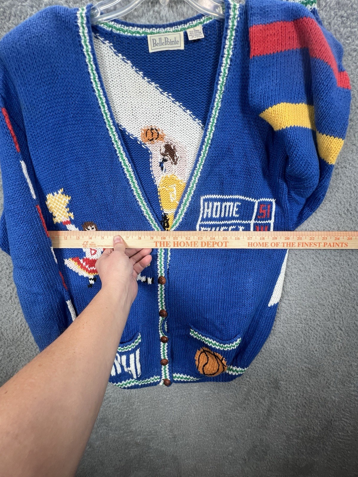 Vtg Belle Pointe Sz Large Basketball Cheer Cardigan Grandma Sweater Teacher