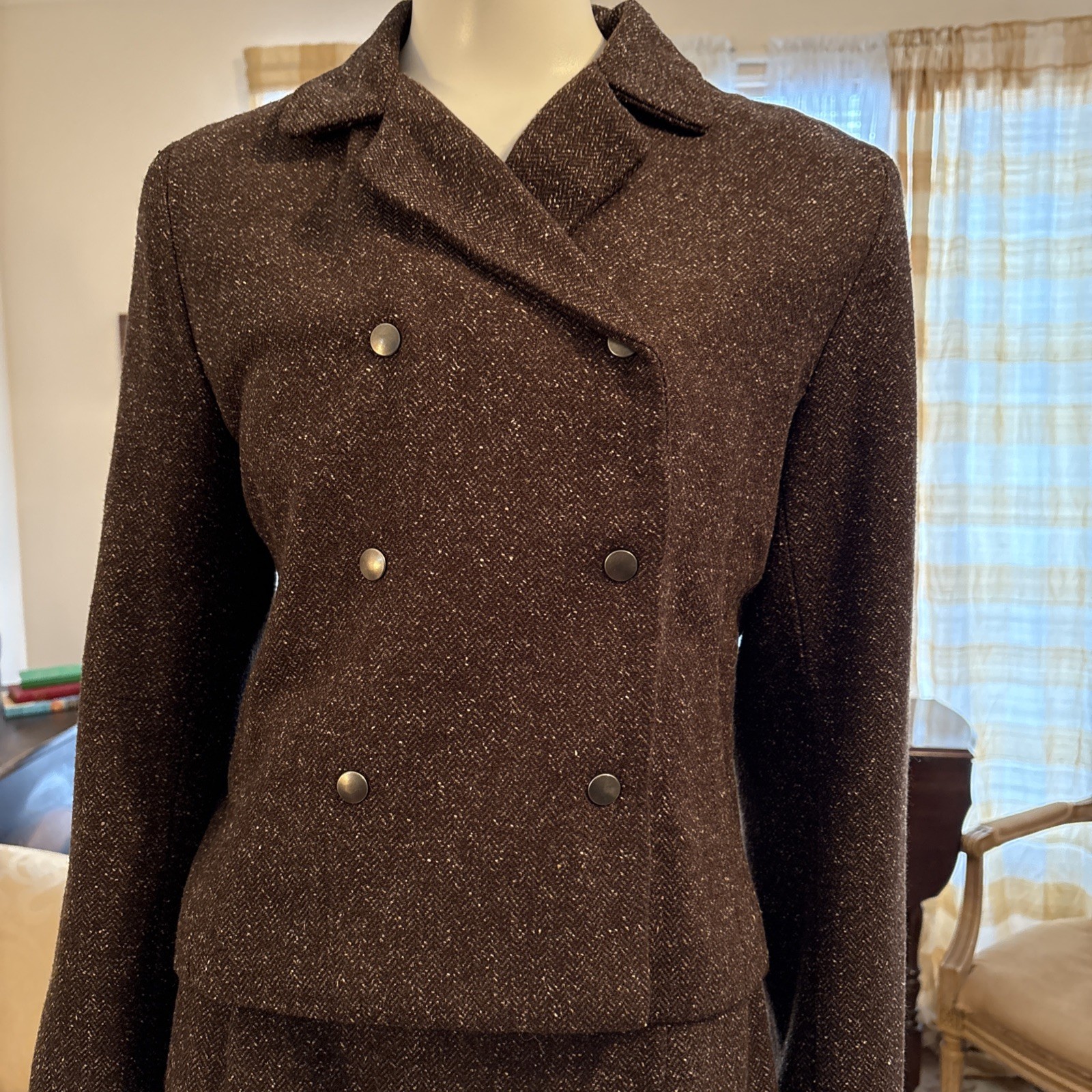 Vintage French Connection Women’s Dress With Matching Jacket Brown Tweed Sz 8
