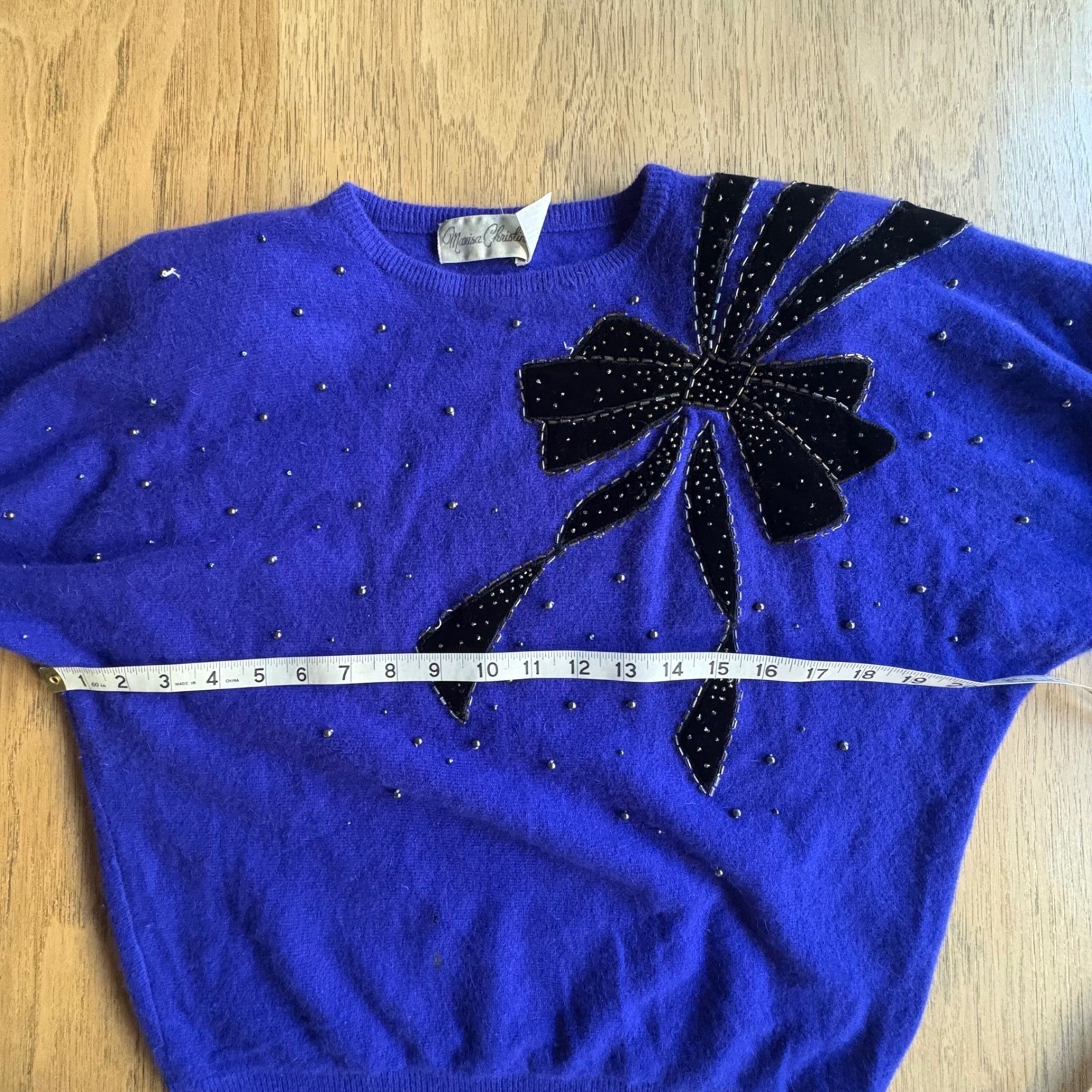 VTG Marisa Christina Y2K Blue-Purple Angora/Wool Blend Velvet Bow Sweater Sz MED
