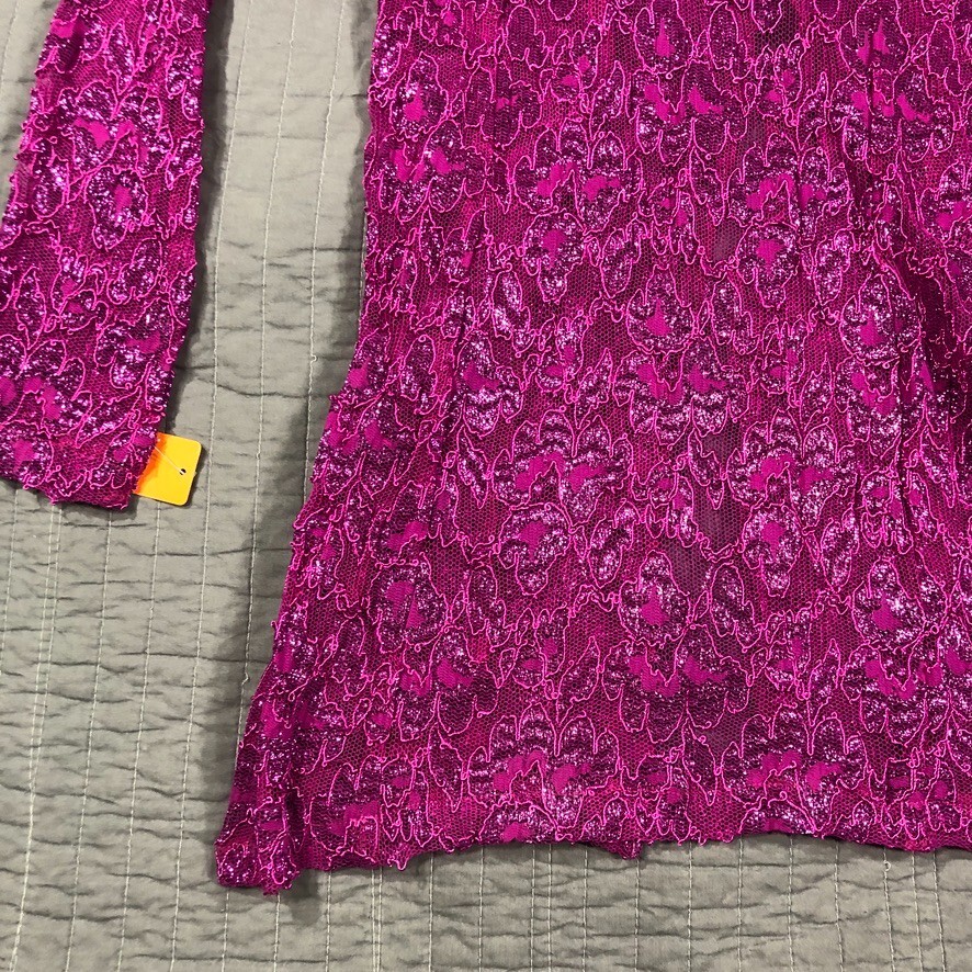 Vintage Y2K Jacket Women Medium Pink Glitter Sheer Lace Festival Kimono Boho NWT