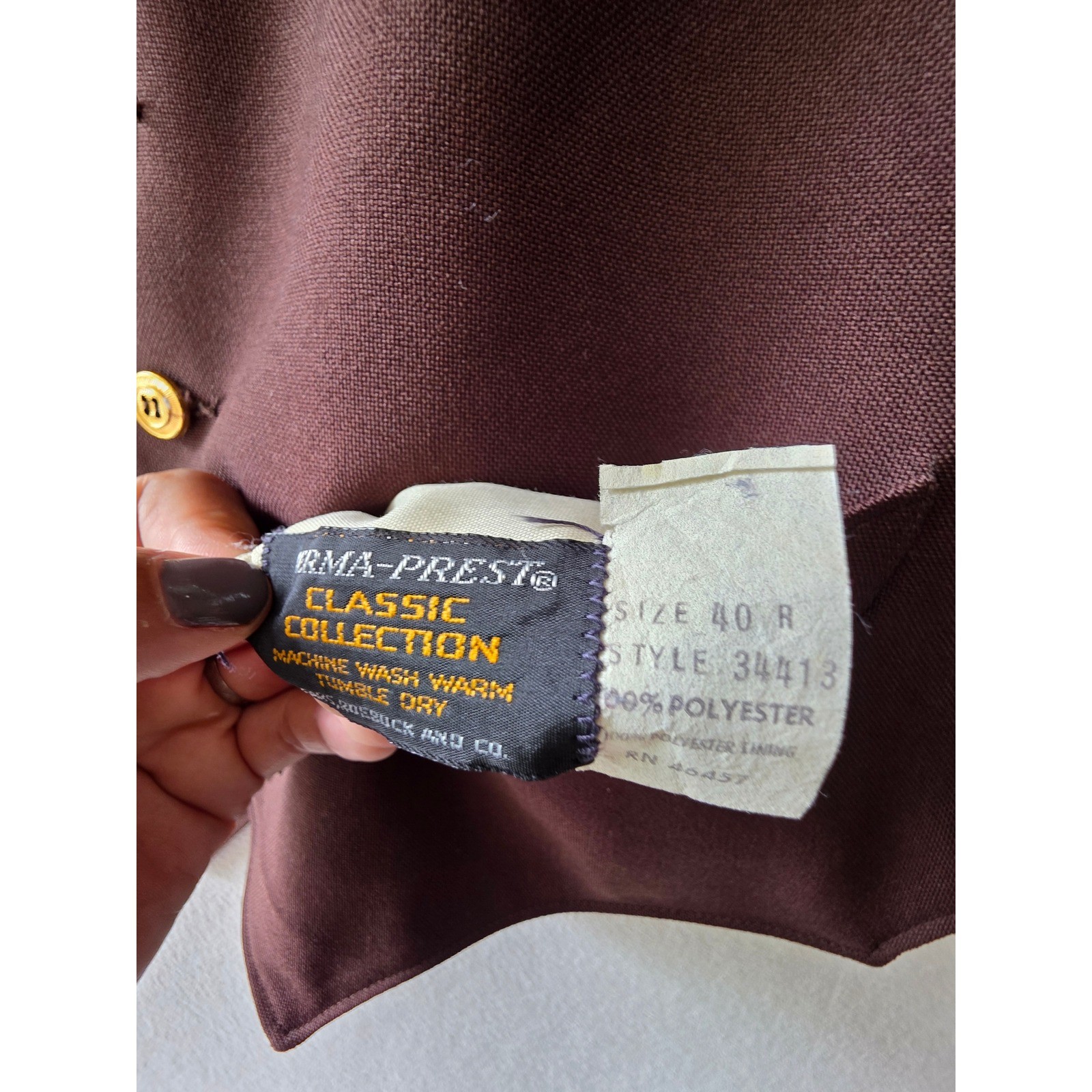 Vintage Sears Perma-Prest Reversible Vest Brown Tan Gold Button Waistcoat 40R