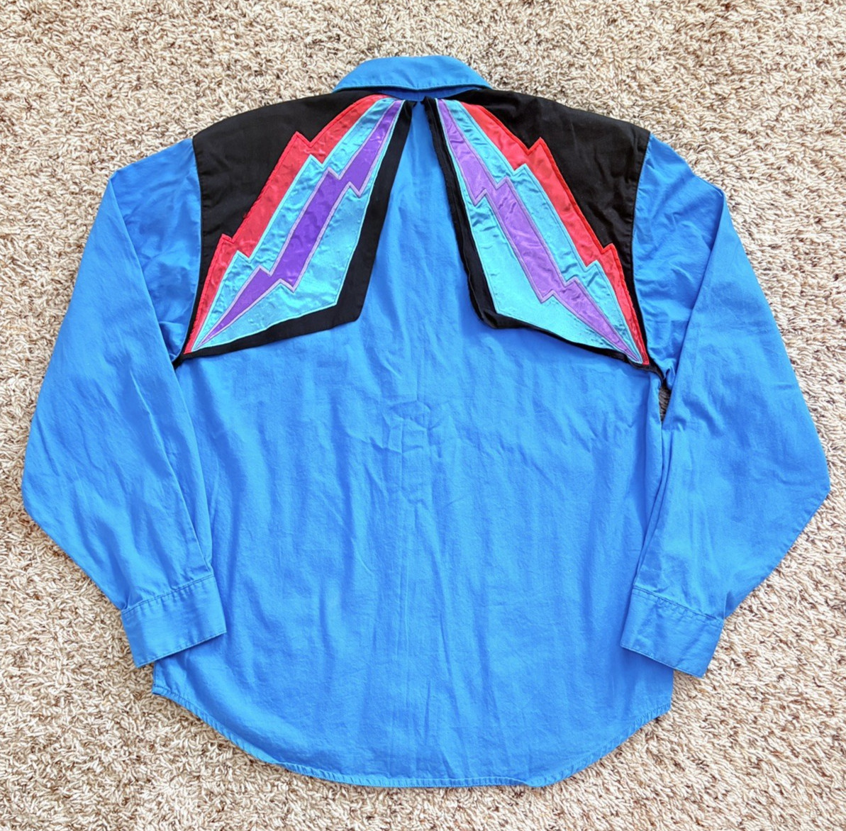 Vtg Wrangler Bowie Style Satin Lightning Bolt Western Shirt Womens Medium