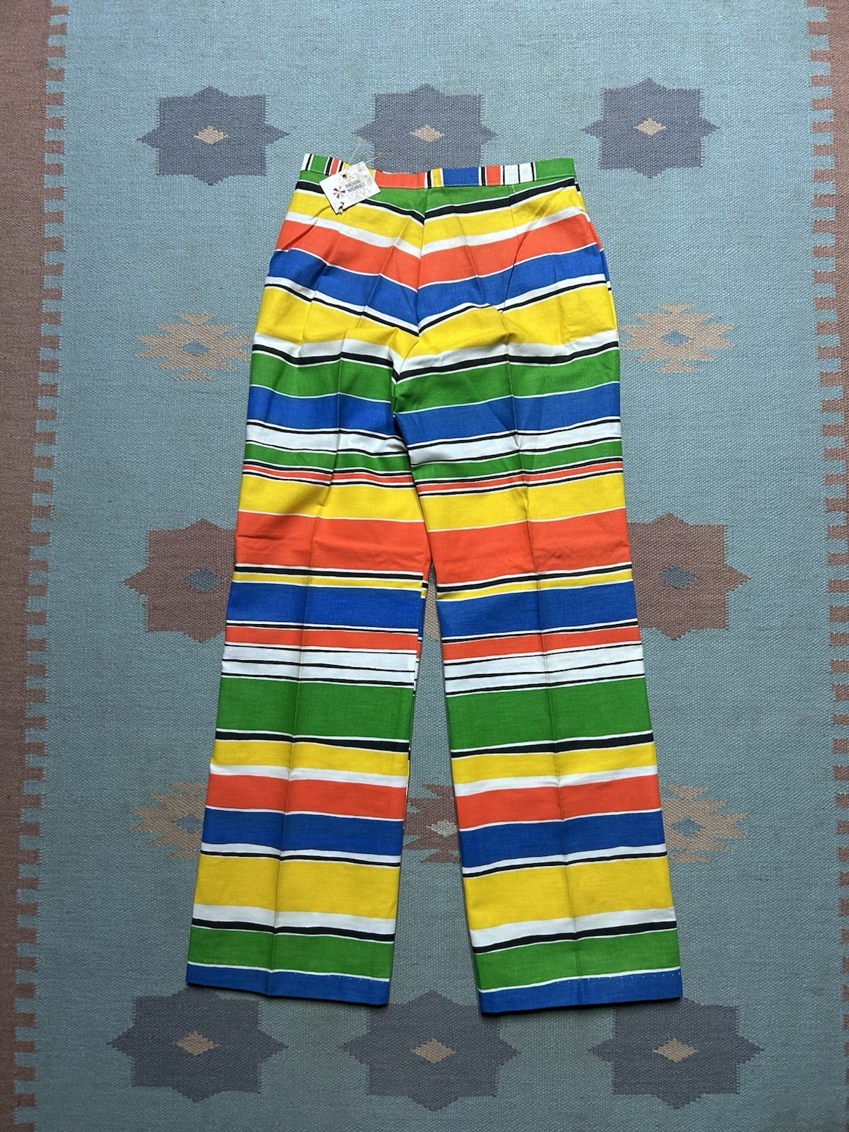 NEW Vintage 60s bell bottom flare pants rainbow stripe DEADSTOCK NWT 27×30