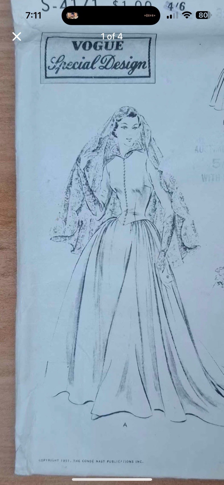 Vintage 1950s Sz 6 – 8 Edwardian Revival Satin Long Sleeves Wedding Dress Collar