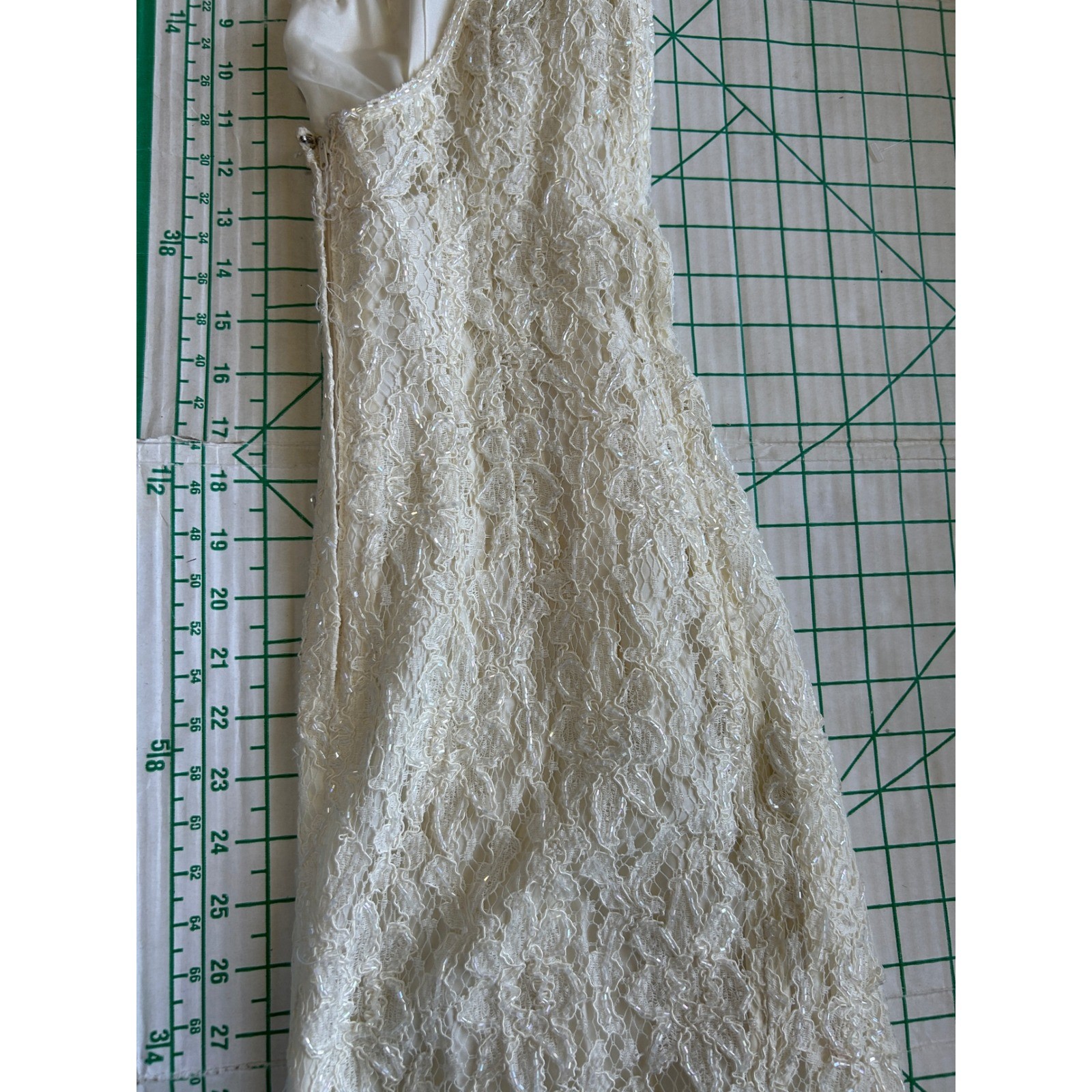 Vintage 90s Cache Ever After Ivory Lace Sequin Maxi Gown Dress Womens 6 Ivory