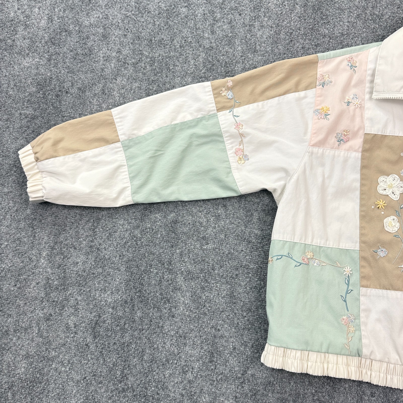 Vintage Koret Francisca Womens Jacket Size M Floral Patchwork Embroidered Zip