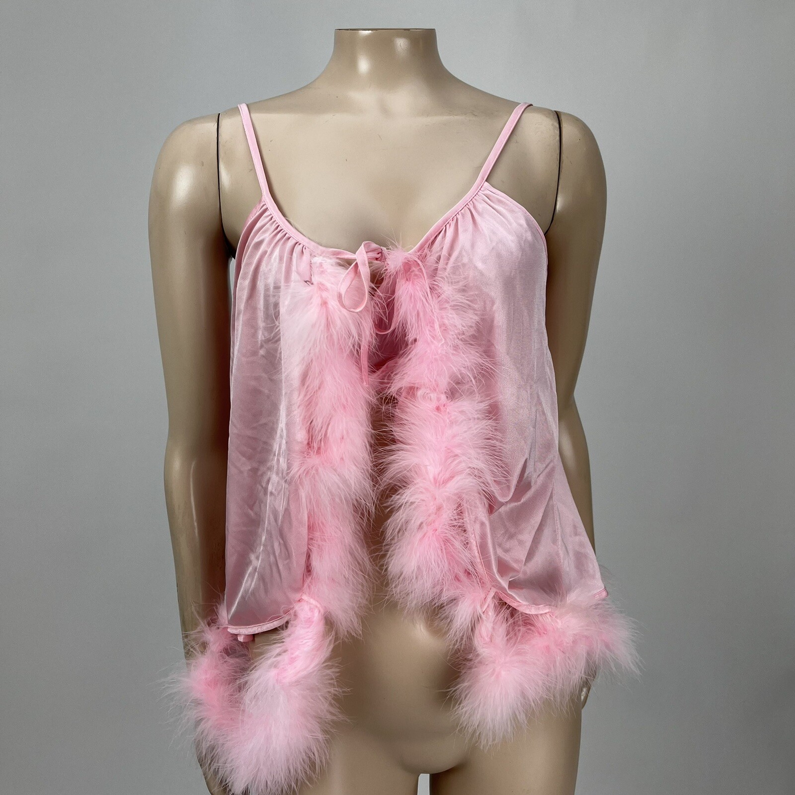Vintage Unbranded Women’s Lingerie Smll Nighty with Boa Antron Nylon USA B4-2