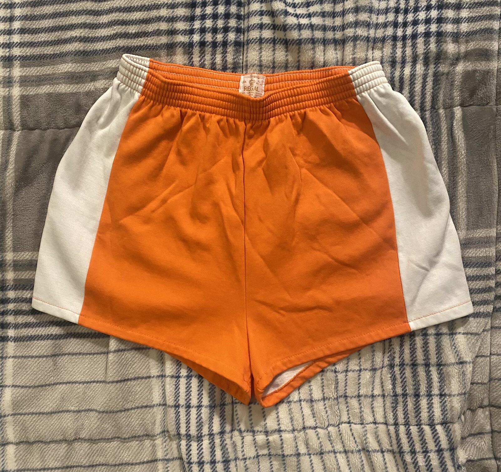 Vintage 70s Regal Women’s High Waist Gym Shorts Orange & White Size XL Deadstock