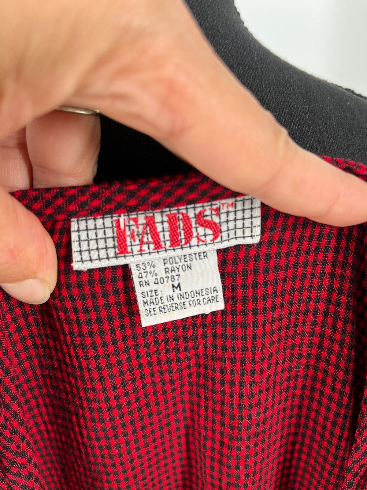 Vtg 90s FADS Red Black Gingham Grunge Dress M Button Front Cottagecore Teacher