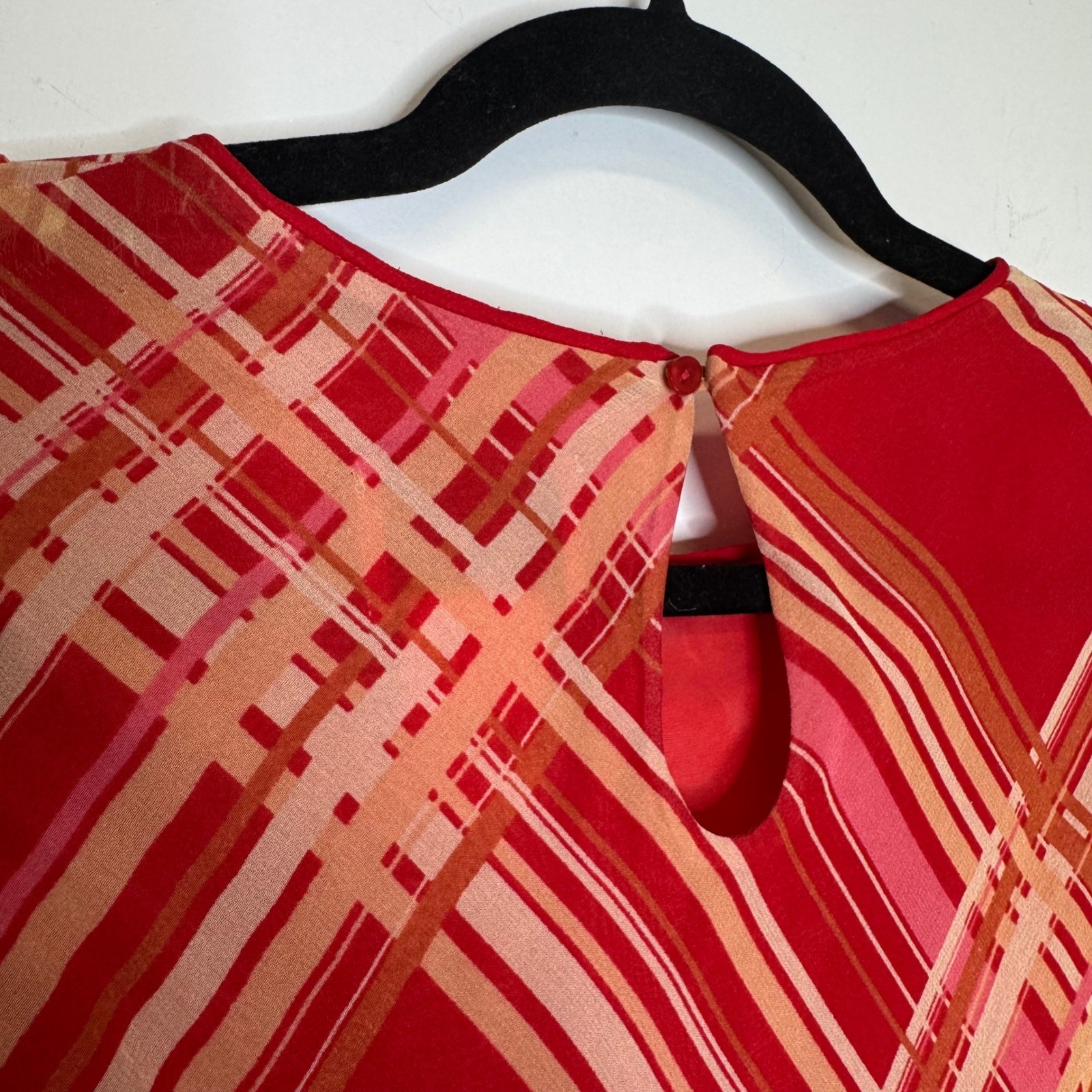 iCE Vintage 90s Y2K 100% Silk Beaded Plaid Slip Midi Dress Red Sleeveless